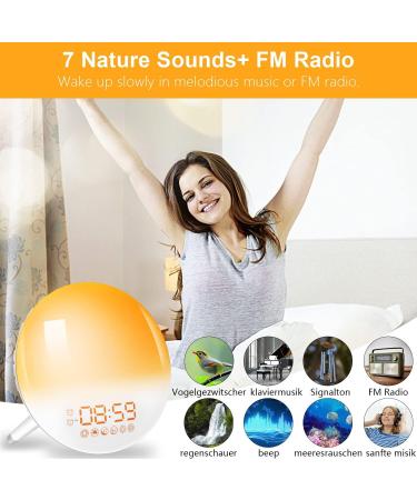 Ghustar Lichtwecker Wake Up Light - Daylight Alarm Clock with Sunrise & Sunset 7 Colors 2 Alarms 7 Natural Sounds FM Radio 20 Brightness Levels Ideal LED Night Light for Adults - Buy Online on GoSupps.com