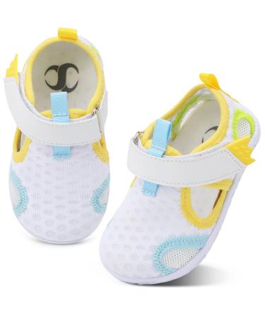 Scurtain Kids Toddler Baby Water Shoes Quick-Dry Barefoot Aqua Socks for Baby Boys Girls Toddler Beach Shoes Swim Shoes with Non-Slip Sole 8 Toddler White/Yellow