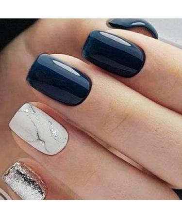 Mrcuvaryas French press on nails short nail ticker marble French nails to stick elegant design nail art glossy artificial nails self -adhesive nail tips for women and girls 24 pieces multi -colored - Buy Online on GoSupps.com