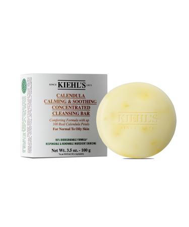 Kiehl's Calendula Concentrated Facial Cleansing Bar Calming & Soothing Soap Cleanser for Normal to Oily Skin Visibly Reduces Redness Travel-Friendly Biodegradable Skincare - 3.5 oz
