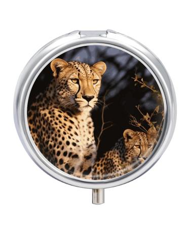 Wild Animal Leopard Printed Pill Box Small Pill Case for Purse & Pocket 3 Compartment Travel Pill Boxes Metal Round Small Pill Organizer to Hold Vitamins Medication Fish Oil and Supplements