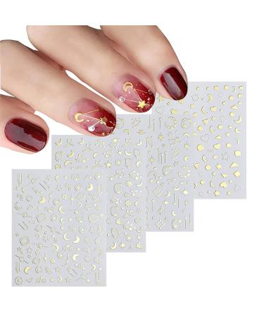 8 Sheets Metallic 3D Nail Art Stickers - Stars, Moon, Planets, Self-Adhesive Decals for DIY Manicure - Buy Online on GoSupps.com
