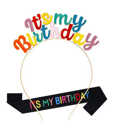Birthday Girl Tiara Headband Headpiece Girls Party Hair Accessories, 0.6"0.3" Letters (Gold Birthday Girl) Rainbow