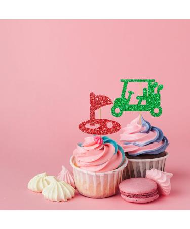 Golf Cupcake Toppers Golf Bag Ball Cupcake Toppers White&Green Glitter Cake Decorations for Baby Shower Golf Sport Birthday/Outdoor Sport Party Supplies - 24pcs - Buy Online on GoSupps.com
