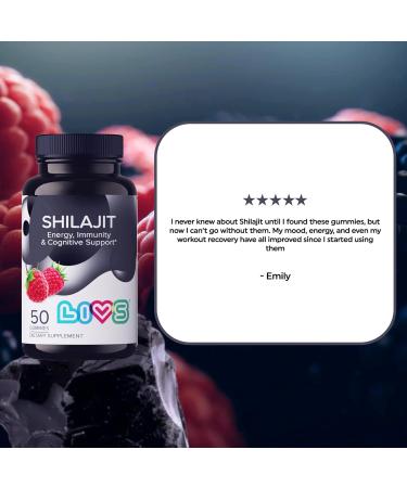 LIVS Shilajit Gummies for Men & Women 1000mg Pure Himalayan Resin Extract Rich in Fulvic Acid & 85+ Trace Minerals Natural Energy & Immune Support Supplement Vegan Raspberry Flavor 50 Count Shilajit Gummies 50 Count  - Buy Online on GoSupps.com