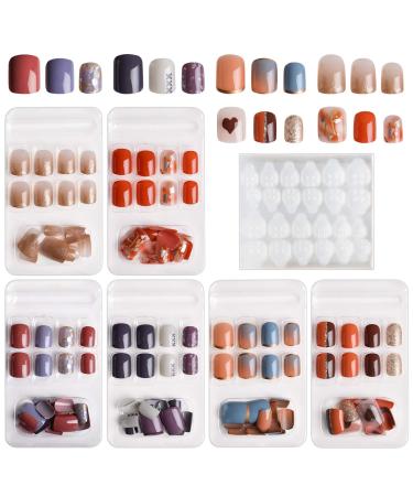 Kalolary 144PCs false nails wrong short nails of complete fingered fingernail Artificial acrylic nails with 144pcs nail glue stickers for women girls nail art diy decoration - b - Buy Online on GoSupps.com