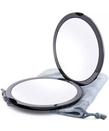Magnifying Compact Mirror for Purses, 1x/10x Magnification  Double Sided Travel Makeup Mirror, 4 Inch Small Pocket or Purse Mirror. Distortion Free Folding Portable Compact Mirrors (Black)