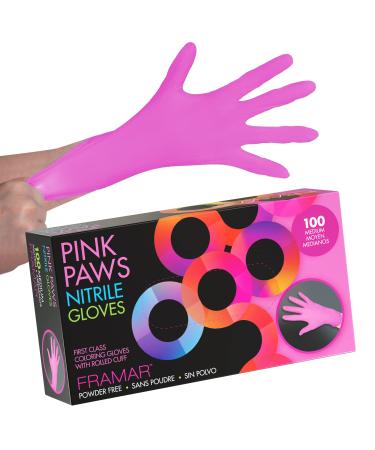 Framar Pink Gloves Disposable Latex Free  Pink Nitrile Gloves Medium, Latex Free Gloves Medium, Plastic Gloves Disposable, Guantes de Nitrilo, Cleaning Gloves Medium, Non Latex Gloves Medium 100 Pk