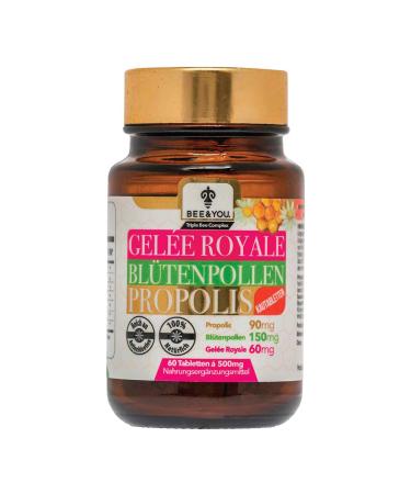 Royal Jelly Bee Pollen Propolis Chewable Tablets - 500 mg x 60 Tablets (Natural-Controlled Ingredients Fair Trade No Additives)
