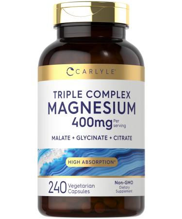 Carlyle Triple Magnesium Complex | 400 mg | 240 Capsules | Magnesium Malate Glycinate & Citrate | Vegetarian Non-GMO and Gluten Free Supplement