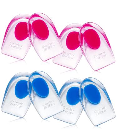 Gel Silicone Heel Pads/Cups 4 Pairs Heel Lifts for Achilles Tendonitis Shoe Wedge Inserts for Plantar Fasciitis Sore Heel Heel Spur and Heel Pain Relief Heel Support for Men and Women(Small/Medium)