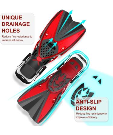Qoqooice Snorkeling Gear Set for Adults with Fins, Mask, Swim Goggles, Anti-Fog, Anti-Leak Flippers, Dry Top Snorkel, Bag, Earplugs - S/M (US 4.5-8.5) - B-RED - Buy Online on GoSupps.com