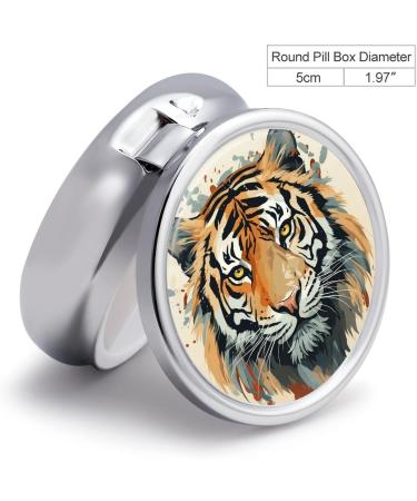 Round Pill Box - Year of The Tiger | Tiger Face Print 3 Compartment Portable Medicine Organizer | Decorative Metal Pocket Pill Case - Buy Online on GoSupps.com