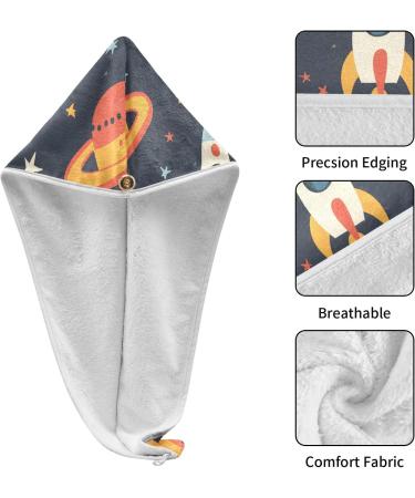 Rocket Planet Spaceship Hair Towel 2 Pack | Super Absorbent Quick Dry Hair Turbans for Women & Girls - Buy Online on GoSupps.com