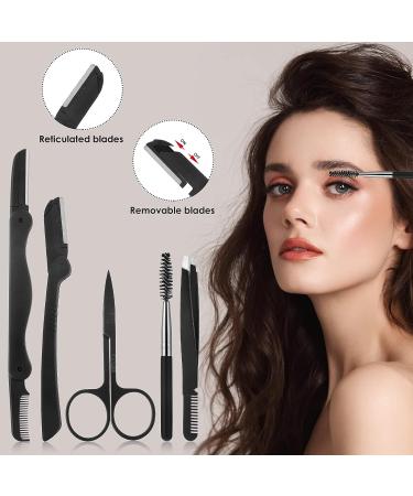 Lusofie 5 IN 1 Eyebrow Grooming Kit - Stainless Steel Razor, Tweezers, Scissors, Razors, Spoolie Brush for Women and Men - Buy Online on GoSupps.com