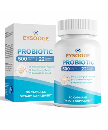 Probiotics for Women and Men 500 Billion CFU 22 Strains + Organic Prebiotics Nutritional Supplements Daily Probiotics for Digestive Immune & Gut Health - 90 Capsules 90 Count (Pack of 1) Blue