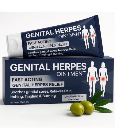 Pharmlitalia Genital Herpes Treatment - Genital Herpes Ointment for Men & Women - Cold Sore Treatment Soothes Genital Sores, Itching, Burning, Tingling & Irritation - Homeopathic Formula, 56g