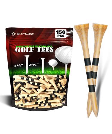 SAPLIZE Bamboo Golf Tees Pack of 100/150 Four Size Options (3-1/4" 2-3/4" 2-1/8" 1-1/2"Available) - Biodegradable Stable Golf Tees Natural/White Color 2-3/4" Natural 150pcs