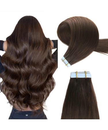 Yilite tape in Extensions real hair 40cm dark brown straight seamless skin shot tape in hair extreme real hair 20 pieces/pack tape in remy hair extensions (40cm #2 dark brown)