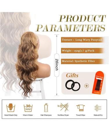 Ponytail Extension Synthetic Long Wavy Ponytail Extensions for Black Women Omber Blond Ash Brown Drawstring Ponytail Clip in Hairpiece Ponytail Hair Extension(Color:Dark grey) - Buy Online on GoSupps.com