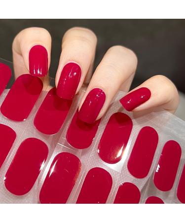 Semi Cured Gel Nails Strips Maggidea Second Generation 22 Stickers Nail Wraps Solid Colour Soft Self-Adhesive Gel Nail Stickers Salon-Quality Gel Nail Strips UV/LED Lamp Required (120-Raspberry Jam)