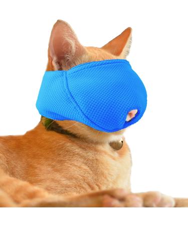 OHCOZZY Cat Muzzle with Breathable Mesh Muzzle for Cats Prevent Biting Chewing Cat Care Blue (Size L Blue) L Blue