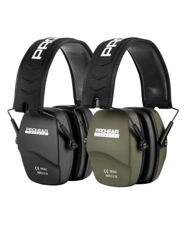 PROHEAR 016 Shooting Ear Protection Earmuffs 2 Pack, NRR 26dB for Gun Range, Hunting -Black and Green 2 Pack - Black+green