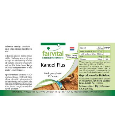 Fairvital | Cinnamon Plus - Bulk Pack for 3 Months - Vegan - HIGH Dosage - 90 Capsules - Cinnamon Extract with Chromium and zinc - Buy Online on GoSupps.com