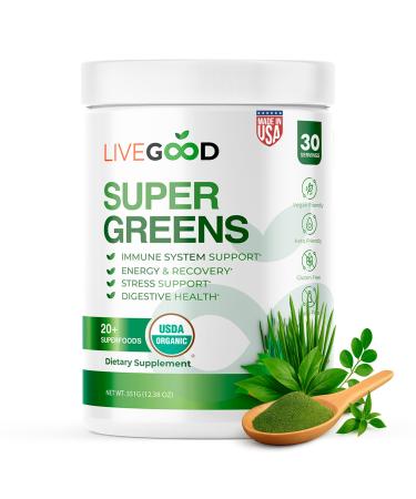 LIVEGOOD Super Greens Powder Organic Superfood with Wheat Grass Powder Daily Superfood Powder for Immune Support Energy and Detox Green Juice Powder Supplement (30 Servings)
