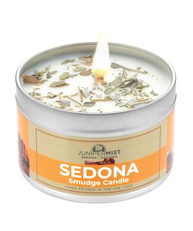 Sedona Smudge Candle for Cleansing Negative Energy + Handmade in Sedona with Soy Wax, Essential Oils, Real Sage, Cedar, Sweetgrass + Smokeless Alternative to Sage Smudge Sticks, Incense and Bundles Pack of 1