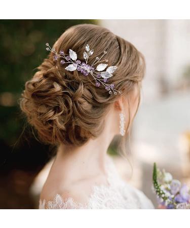 PAGOW 2PCS Purple Rhinestone Leaf Hair Comb Clips for Wedding Accessories - Women, Girls, Bride, Bridesmaid | Crystal Headpiece (4.73 x 2.76 inch) - Buy Online on GoSupps.com