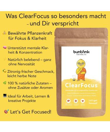 Buntfink Loose Mate Tea mix with green tea Sencha lemongrass ginkgo ClearFocus herbal tea mixture with natural caffeine focus tea concentration 60 g without additives and flavors - Buy Online on GoSupps.com