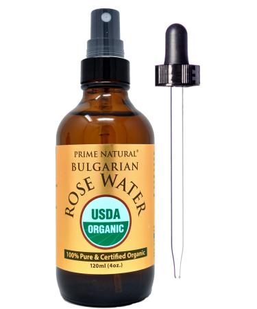 Rose Water Spray 4oz/120ml - USDA Certified Organic - Facial Toner  Hydrating Mist for Face & Hair - Bulgarian  100% Pure  Natural  Alcohol Free  Moisturizer from Fresh Rose Petals
