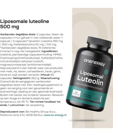 Be Healthy Group doo Liposomal Luteolin 500 mg 60 Vegetable Capsules Natural Flavonoid Excellent Absorption and Effectiveness With Added Phosphatidylcholine Daily Support - Buy Online on GoSupps.com
