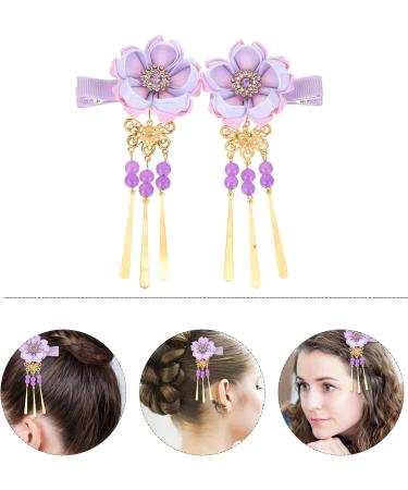 Minkissy Rhinestone Hair Clip 1 Pair Japanese Style Hair Clips Tassel Flower Kimono Traditional Hairpins Barrette Hair Clamp Bride Hanfu Accessory for Womens Girls (Purple) Hair Styling Accessories - Buy Online on GoSupps.com