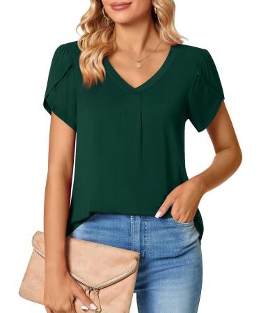 Womens Petal Short Sleeve Blouse Tunic Top - Stylish Army Green Amazon Liquidation Deal - Buy Online on GoSupps.com