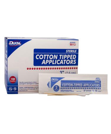 Dukal Cotton Tipped Applicators 3". Pack of 200 Swabsticks Wood Shaft. 100% Cotton Tip, Sterile Swabsticks for Medical Applications. Single use Wood Sticks with Single Tip, 9013 3" / 200 Pack