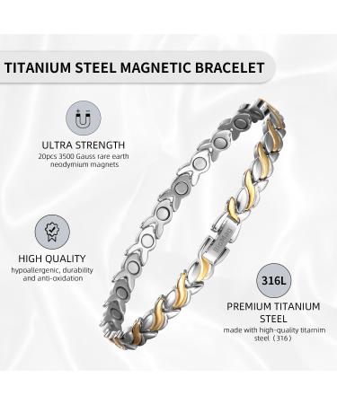 BioMag Titanium Steel Magnetic Bracelet for Women - Adjustable Wristband with Gift Box & Removal Tool - Silver Little Fish Design - Buy Online on GoSupps.com