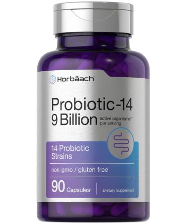 Horb ach Probiotics for Women & Men | 14 Strains for Digestive Health | 9 Billion CFU | 90 Capsules | Non-GMO & Gluten Free Supplement