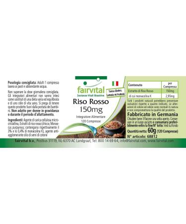Fairvital Red Yeast Rice 150mg Vegan Tablets - 120 ct | 2 95mg Monacolin K - Supports Heart Health - Buy Online on GoSupps.com