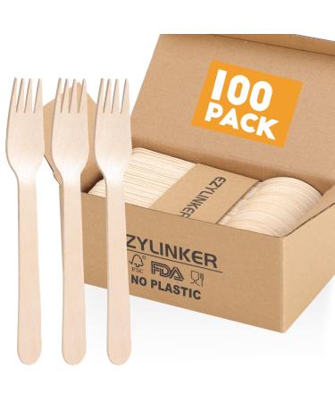 100Pcs Wooden Forks Disposable Set - Alternative to Plastic, Eco Friendly, Biodegradable, Compostable Wood Forks for Eating - Disposable Wooden Forks for Supplies, Better than Bamboo Palm Wooden Forks 100PCs