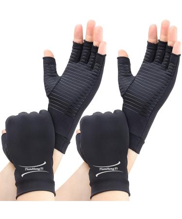 2 Pairs Copper Arthritis Gloves for Relief Pain, Compression Gloves Fingerless for Carpal Tunnel, Osteoarthritis, Joint Pain, Computer Typing, Driving, Hand Support, Fit for Women Men (Black, Medium) Black Medium (Pack of 4)