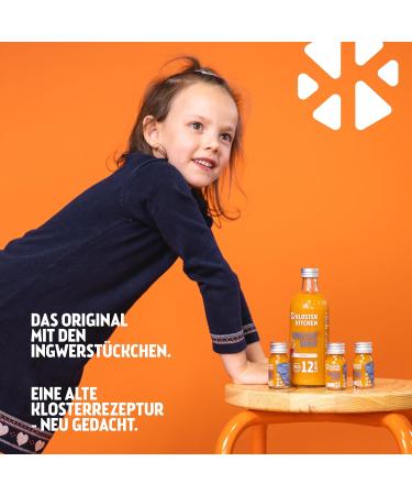 Kloster Kitchen Pack of 7 Organic Ginger Shots - 30ml - With real pieces of ginger - Vegan in a convenient glass bottle - Fruity and sweet with no additives and a touch of sweetness - Buy Online on GoSupps.com