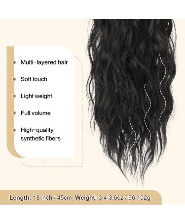 FESHFEN Long Curly Wavy Drawstring Ponytail Extension - 18 Inch Off Black Synthetic Hair Piece for Women - Buy Online on GoSupps.com