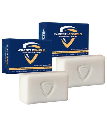 WrestleShield Bar Soap - Enriched with Tea Tree Oil & Eucalyptus for Underarms Feet & Body for Cleansing Moisturizing & Strong Body Odor for Wrestlers & Athletes Men Active in Sports - 2 Pack 1 Count (Pack of 2)