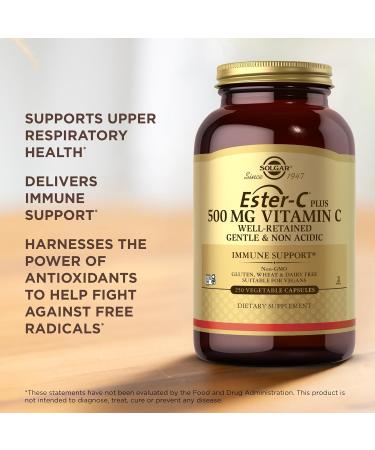 Solgar Ester-C Plus 500 mg Vitamin C (Ascorbate Complex) - 250 Vegetable Capsules - Gentle & Non Acidic - Antioxidant & Immune Support - Non GMO Vegan Gluten Free Kosher - 250 Servings 250 Count (Pack of 1) - Buy Online on GoSupps.com