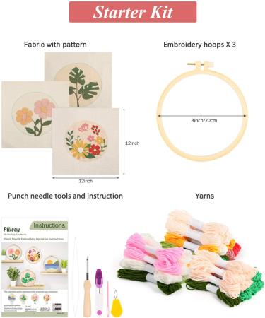 Pllieay 3 Set Punch Needle Embroidery Starter Kits with Instruction, Fabric, Pattern, Yarns, and Hoops for Rug-Punch & Pinch Needle - Buy Online on GoSupps.com