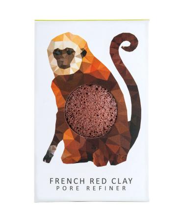 The Konjac Sponge Co Mini Pore Refiner Rainforest Monkey with French Red Clay to Cleanse and Exfoliate