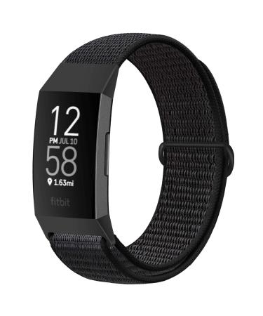 AVOD Nylon Watch Bands Compatible with Fitbit Charge 4/Charge 3/SE, Soft Replacement Wristband Breathable Sport Strap with Band for Women Men Dark Black