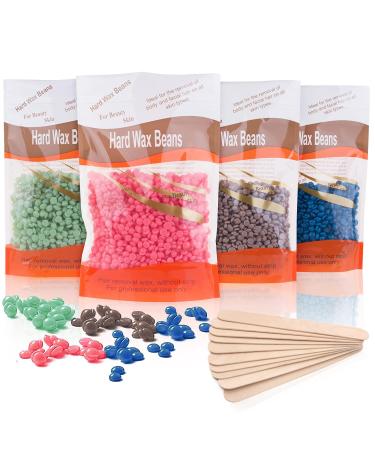 Hard Wax Beads 4 X 100G Painless Hard Wax Beans with 10 Applicators Professional Wax Beads for Eyebrow Armpit Bikini Back Chest Legs Painless Hair Removal 4 Packs Wax